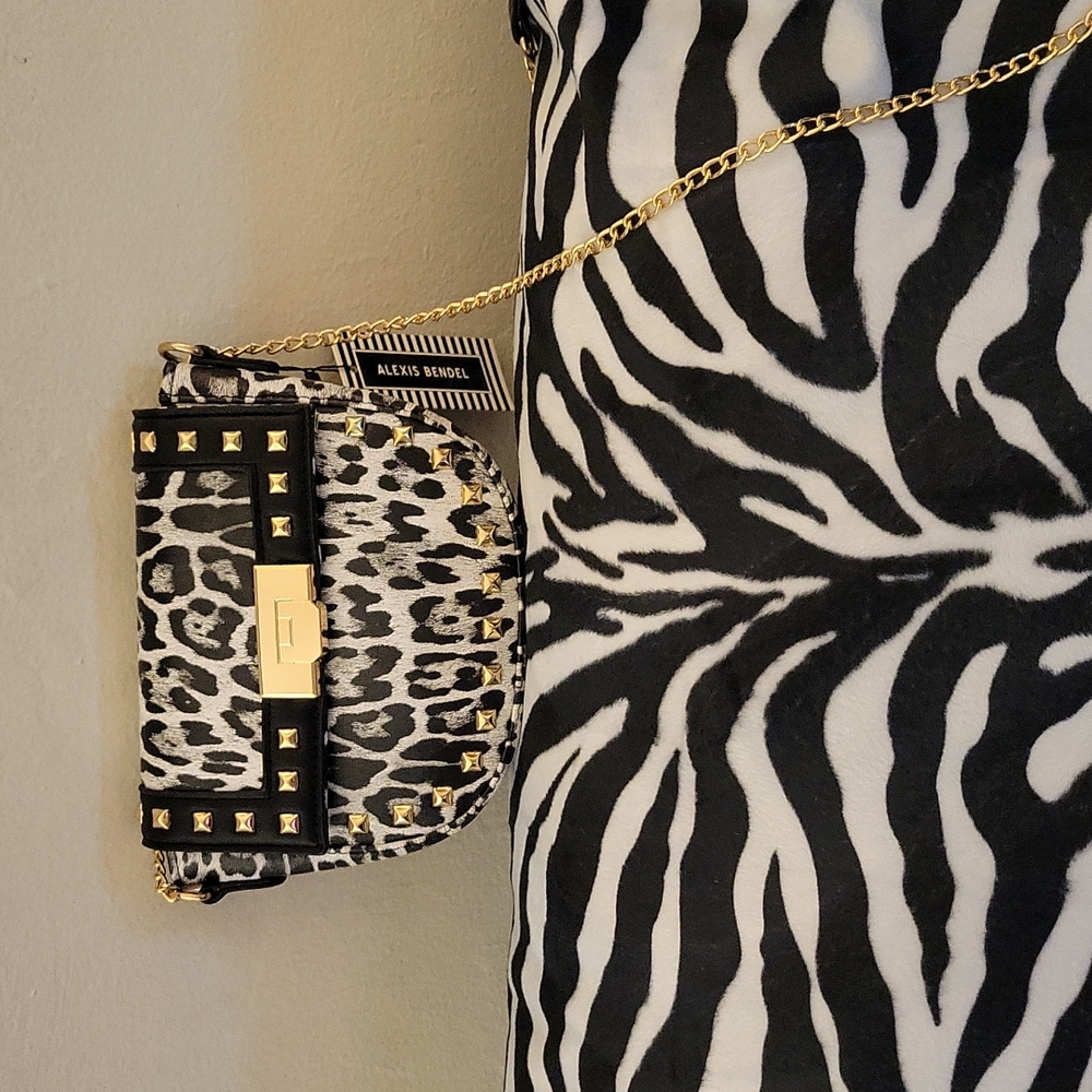 Leopard Print "Alexis Bendal" Crossbody Handbags 7 1/2" wide x 5 1/2" deep Black